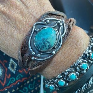 Vintage SS turquoise leather bracelet